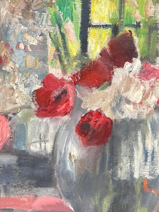1950's Mid Century French Impressionist Oil Flowers in Vase in Windowsill - Image 5