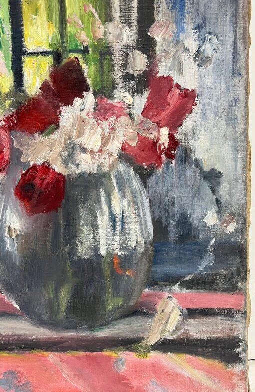 1950's Mid Century French Impressionist Oil Flowers in Vase in Windowsill - Image 6