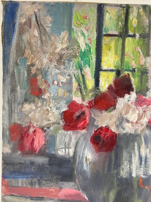 1950's Mid Century French Impressionist Oil Flowers in Vase in Windowsill - Image 8