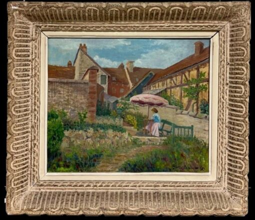 1950's French Post Impressionist Signed Oil Lady under Parasol in French Garden - Image 2