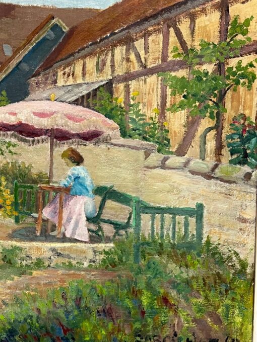 1950's French Post Impressionist Signed Oil Lady under Parasol in French Garden - Image 3