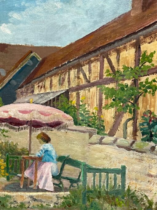 1950's French Post Impressionist Signed Oil Lady under Parasol in French Garden - Image 6