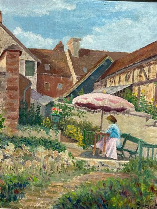 1950's French Post Impressionist Signed Oil Lady under Parasol in French Garden - Image 11