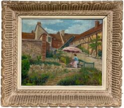 1950's French Post Impressionist Signed Oil Lady under Parasol in French Garden
