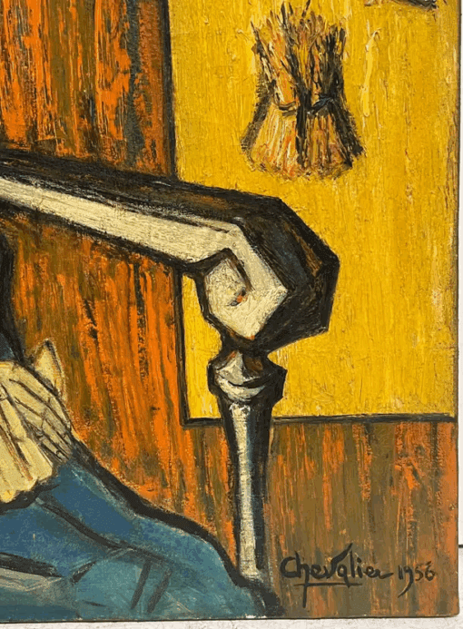 1950's French Expressionist Signed Painting Lady Seated in Chair Harvest Fields - Image 4