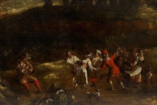 17th Century Flemish Old Master Dancing Figures Musicians Antique Oil Painting - Image 2