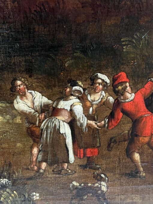 17th Century Flemish Old Master Dancing Figures Musicians Antique Oil Painting - Image 9