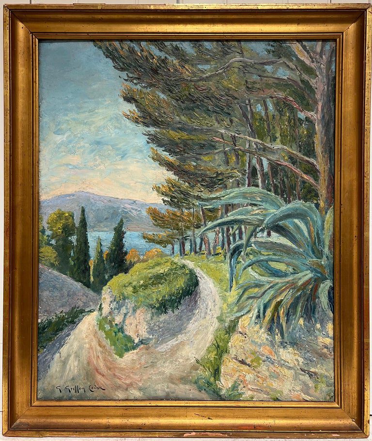 Mid 20th Century French Post-Impressionist Landscape Pine Trees Coastal Path