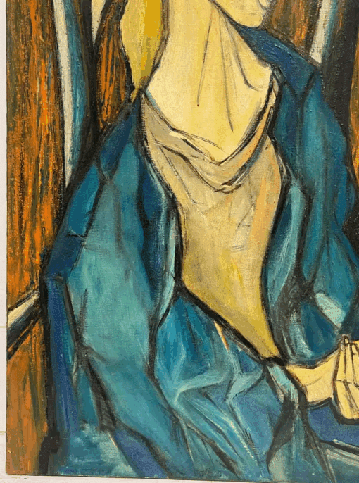 1950's French Expressionist Signed Painting Lady Seated in Chair Harvest Fields - Image 7