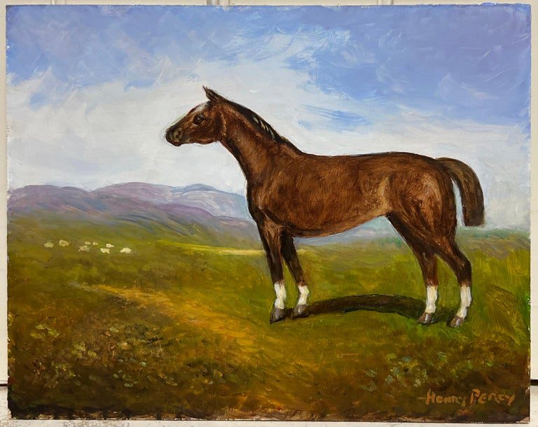 Chestnut Horse Standing in English Landscape Signed British Oil Painting - Image 2
