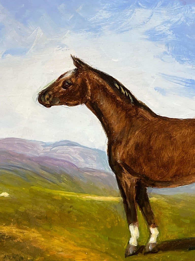 Chestnut Horse Standing in English Landscape Signed British Oil Painting - Image 3