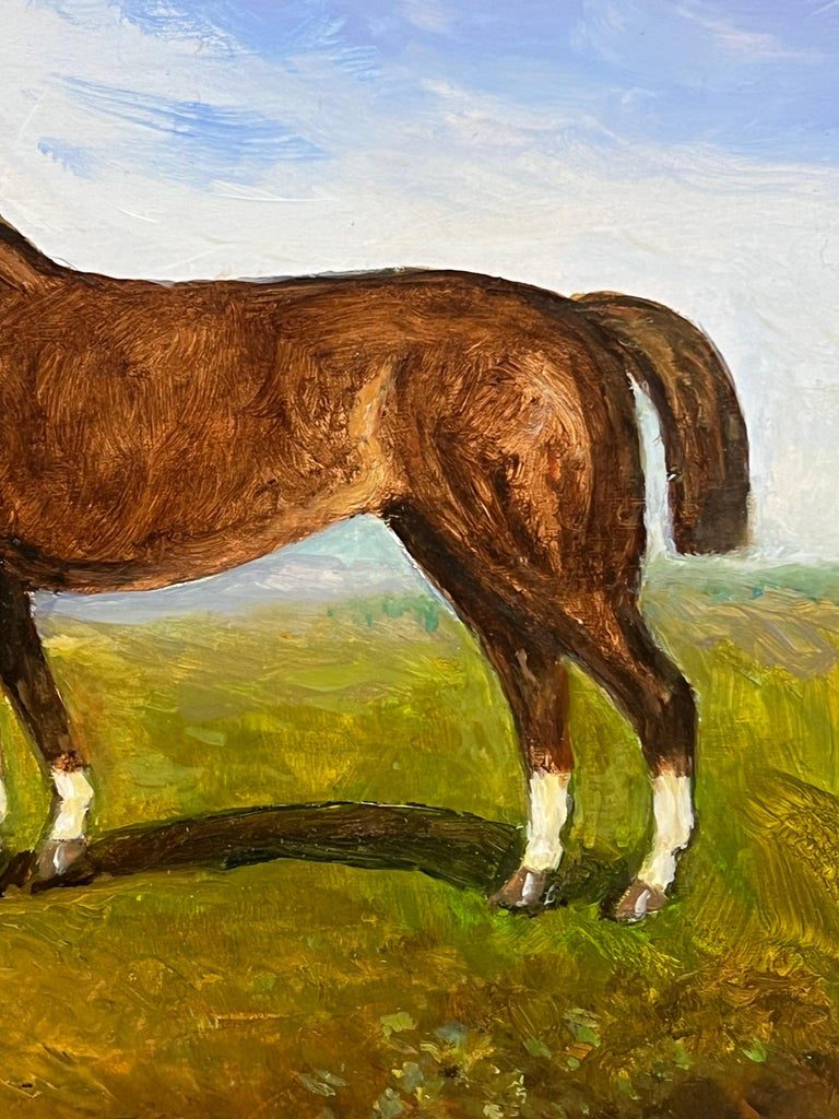 Chestnut Horse Standing in English Landscape Signed British Oil Painting - Image 4