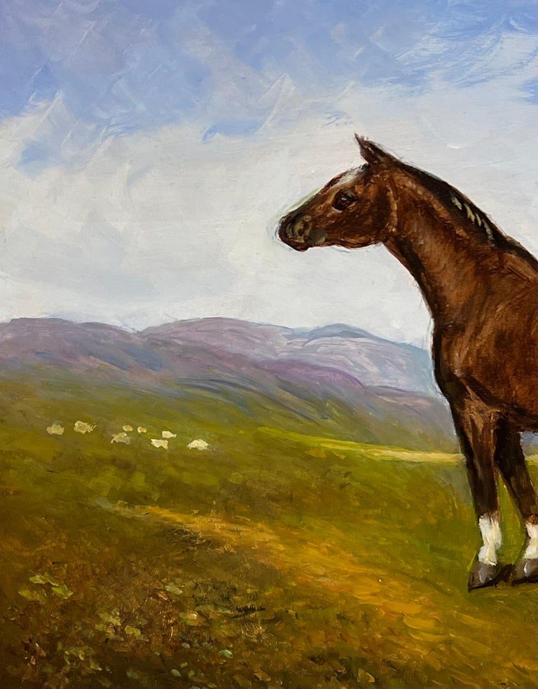 Chestnut Horse Standing in English Landscape Signed British Oil Painting - Image 7