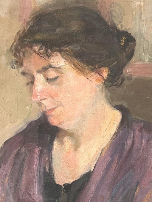 1930's French Oil Painting Introspective Portrait of a Woman in Deep Thought - Image 6