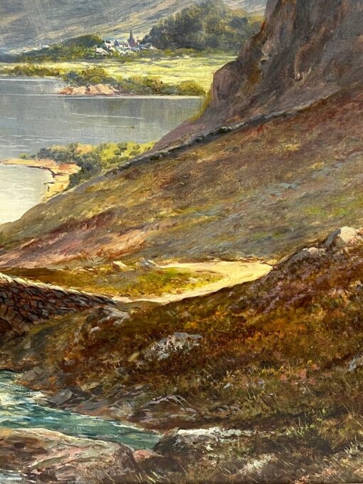 Antique Scottish Landscape Oil Painting Dramatic Highland Loch & Bridge - Image 5