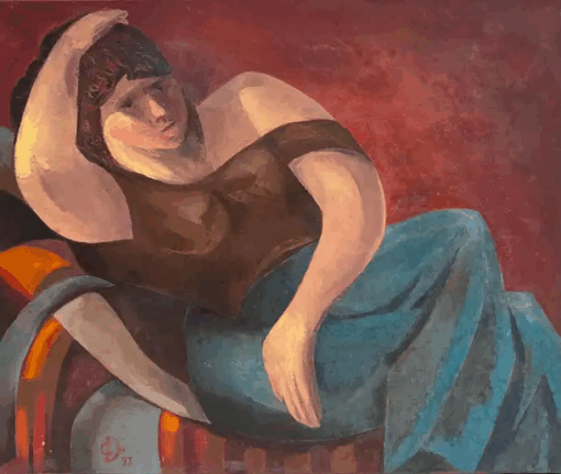Large Contemporary French Modernist Signed Oil Painting Reclining Artists Model - Image 2