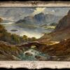 Antique Scottish Landscape Oil Painting Dramatic Highland Loch & Bridge