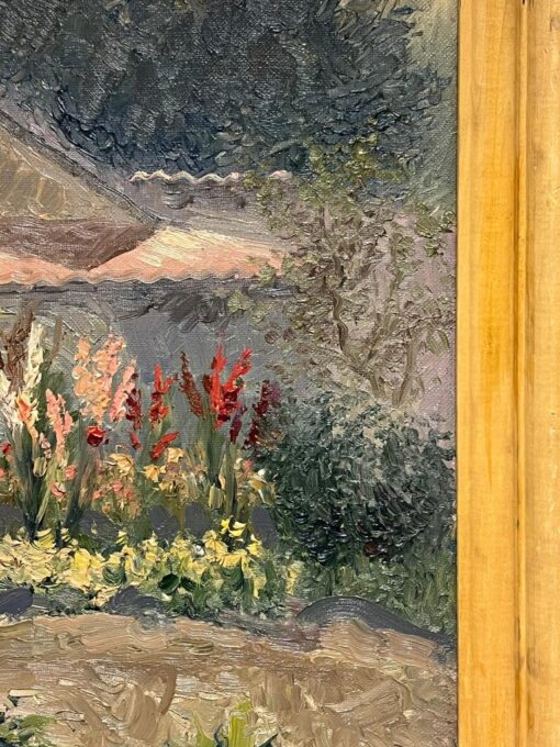Huge 20th Century Russian Impressionist Signed Oil Painting Flower Garden House - Image 12