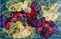 1960's British Surrealist Oil Painting - "Yellow Shine + Red Glow"