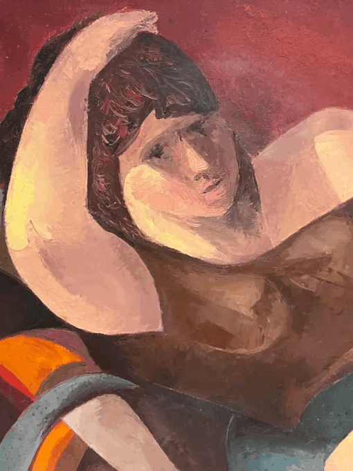 Large Contemporary French Modernist Signed Oil Painting Reclining Artists Model - Image 5