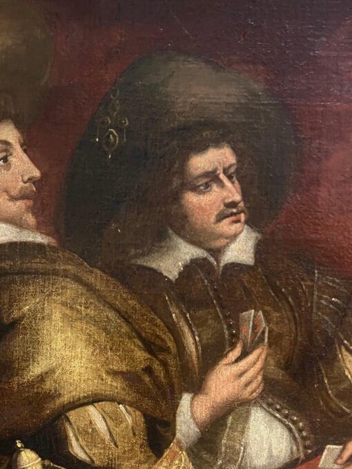 Huge 17th Century Flemish Old Master Oil Painting Figures Playing Cards - Image 4