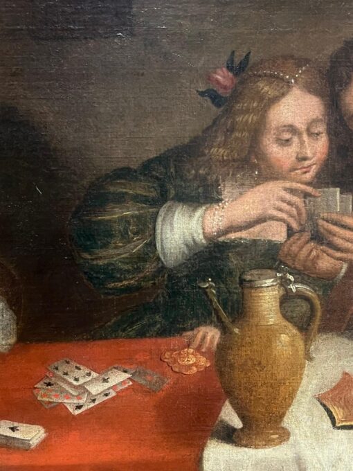 Huge 17th Century Flemish Old Master Oil Painting Figures Playing Cards - Image 7