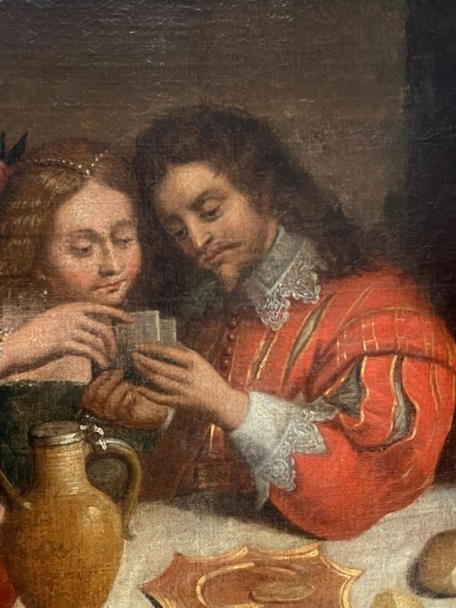 Huge 17th Century Flemish Old Master Oil Painting Figures Playing Cards - Image 8