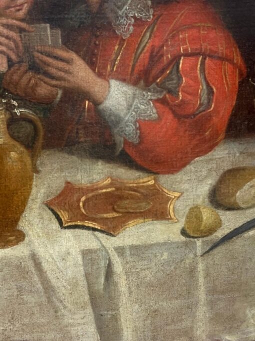 Huge 17th Century Flemish Old Master Oil Painting Figures Playing Cards - Image 9