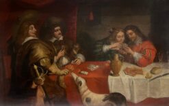 Huge 17th Century Flemish Old Master Oil Painting Figures Playing Cards