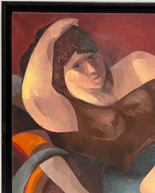 Large Contemporary French Modernist Signed Oil Painting Reclining Artists Model - Image 7