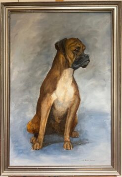 Fine British Dog Painting Portrait of a Boxer Dog English Oil signed