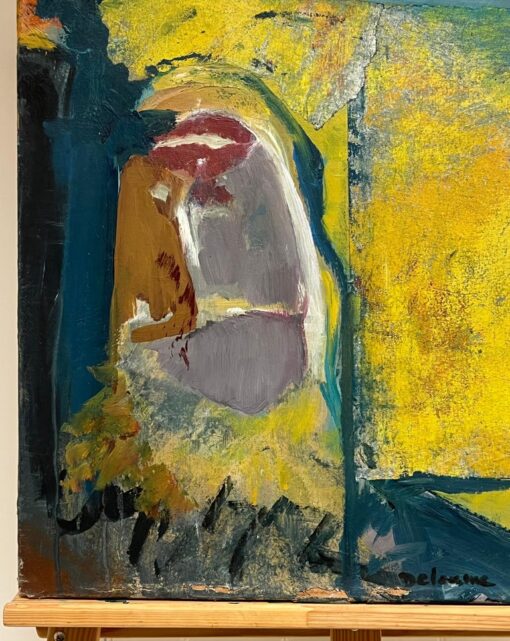 Large French 20th Century Abstract Expressionist Oil Painting Yellow Blue - Image 2
