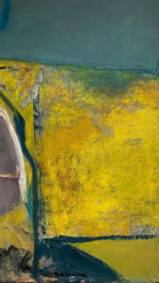 Large French 20th Century Abstract Expressionist Oil Painting Yellow Blue - Image 3