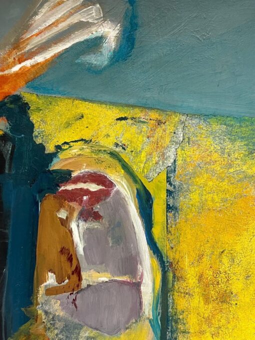 Large French 20th Century Abstract Expressionist Oil Painting Yellow Blue - Image 5