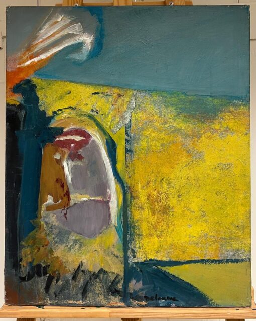 Large French 20th Century Abstract Expressionist Oil Painting Yellow Blue - Image 6