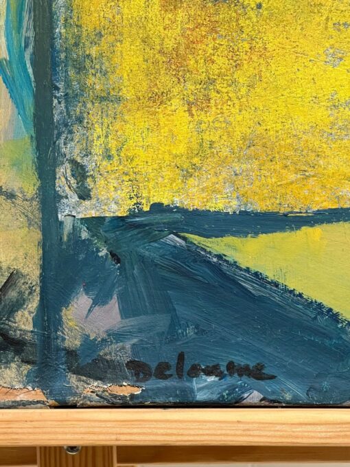 Large French 20th Century Abstract Expressionist Oil Painting Yellow Blue - Image 7