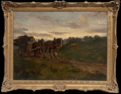 The Logging Team Horses Pulling Timber Cart Large Antique English Oil Painting