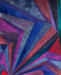 Large Modern French Converging Geometric Abstraction Oil Painting Signed