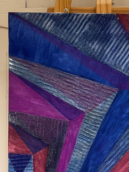 Large Modern French Converging Geometric Abstraction Oil Painting Signed - Image 4