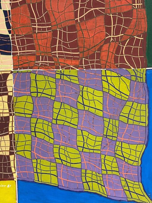 French 1980's Geometric Abstract Signed Oil Painting on Canvas Squares & Shapes - Image 5