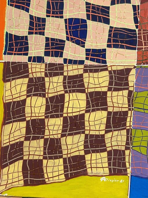 French 1980's Geometric Abstract Signed Oil Painting on Canvas Squares & Shapes - Image 6