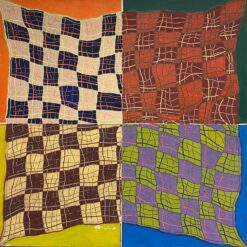 French 1980's Geometric Abstract Signed Oil Painting on Canvas Squares & Shapes