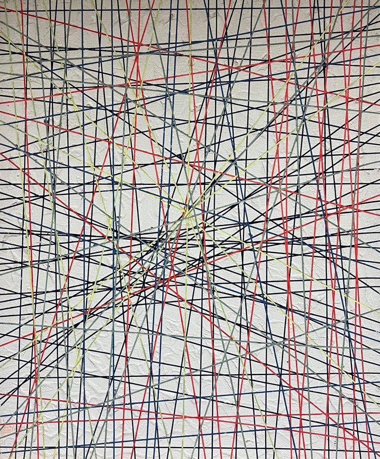 1970's French Geometric Abstract Large Oil Painting on Canvas, signed - Image 3