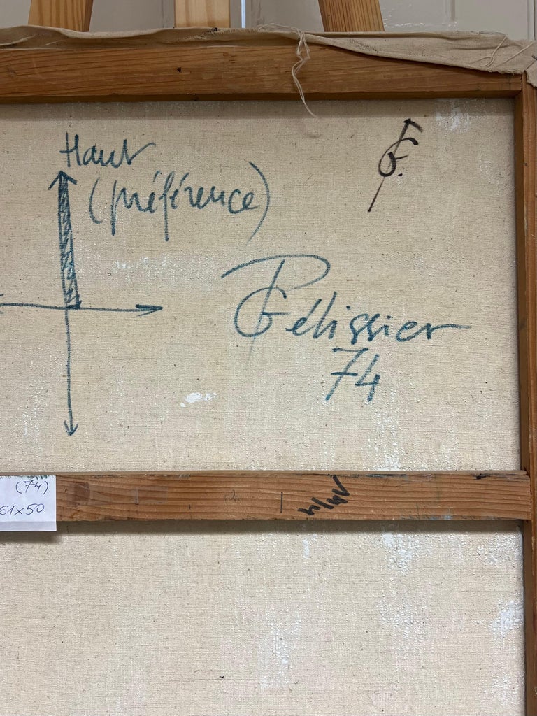 1970's French Geometric Abstract Large Oil Painting on Canvas, signed - Image 8