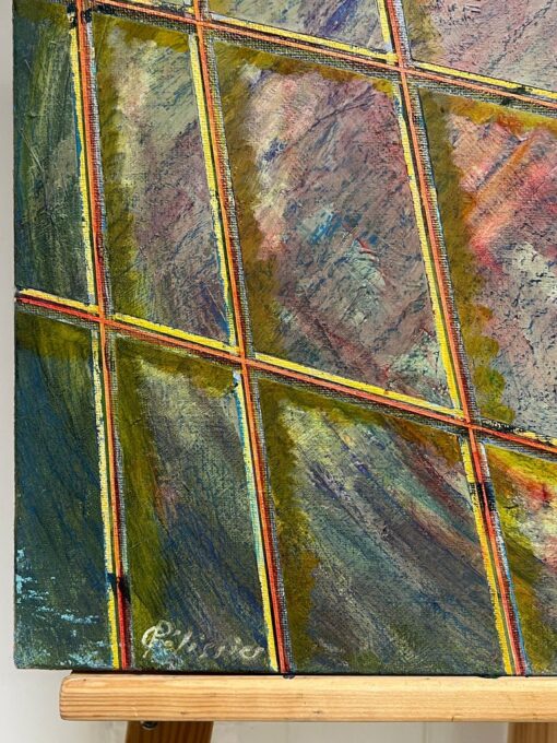 French 20th Century Yellow Abstract Grids Overlapping Blue Window - Image 2