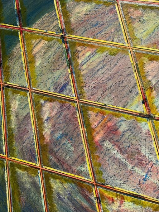 French 20th Century Yellow Abstract Grids Overlapping Blue Window - Image 3