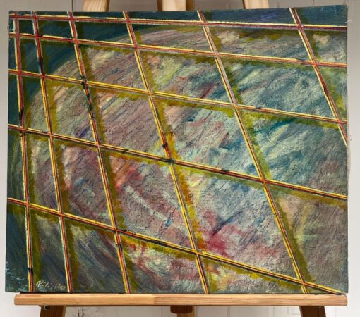 French 20th Century Yellow Abstract Grids Overlapping Blue Window - Image 5