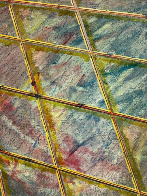 French 20th Century Yellow Abstract Grids Overlapping Blue Window - Image 7
