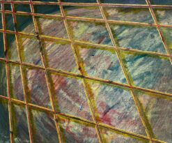 French 20th Century Yellow Abstract Grids Overlapping Blue Window