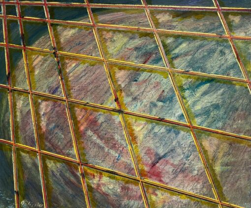 French 20th Century Yellow Abstract Grids Overlapping Blue Window